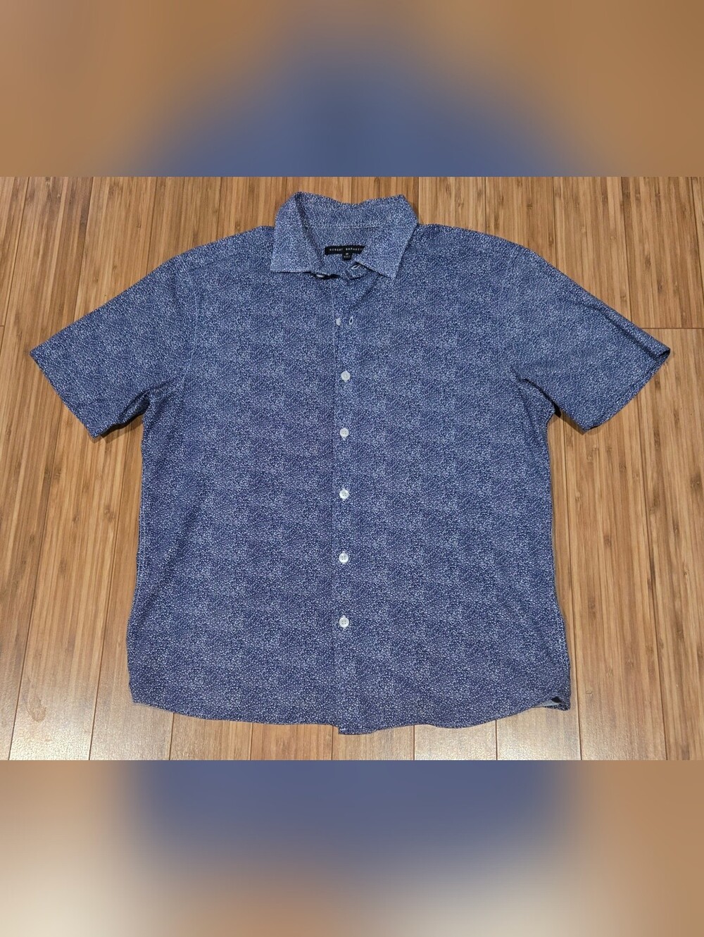 Robert Barakett Navy Blue Short-Sleeve Micro Print Button-Up Shirt